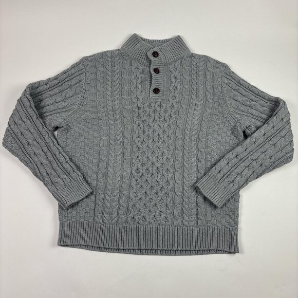 LL Bean Fisherman Sweater Mens L Gray Chunky Cable Knit Heritage - Picture 1 of 8